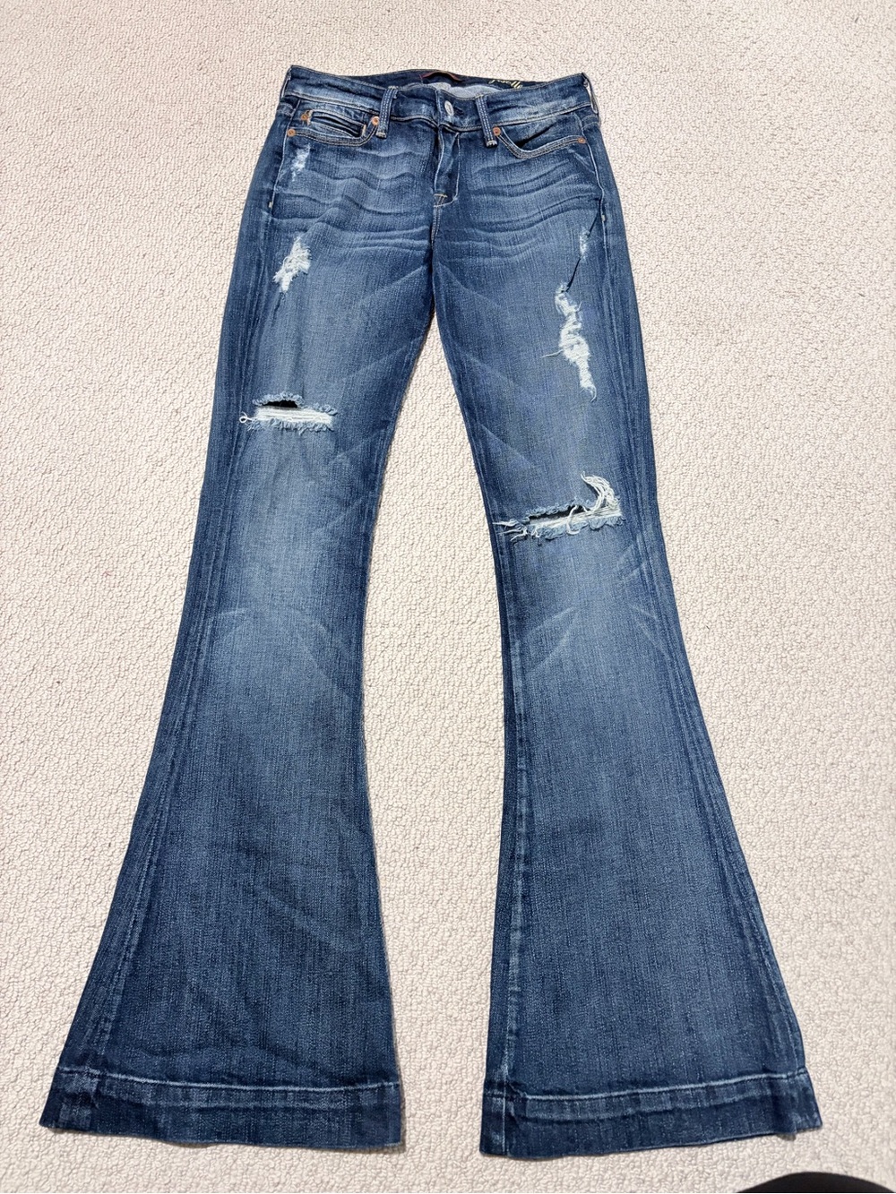 7 For All Mankind Giselle Distressed Low-Rise Flare Jeans Size 24